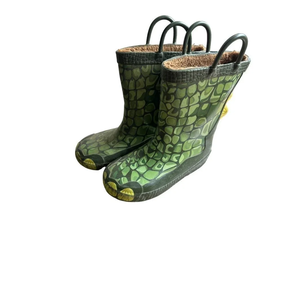 UnBranded Kids Rain Boots Unisex Green Print Size 9/10 SKU 2266